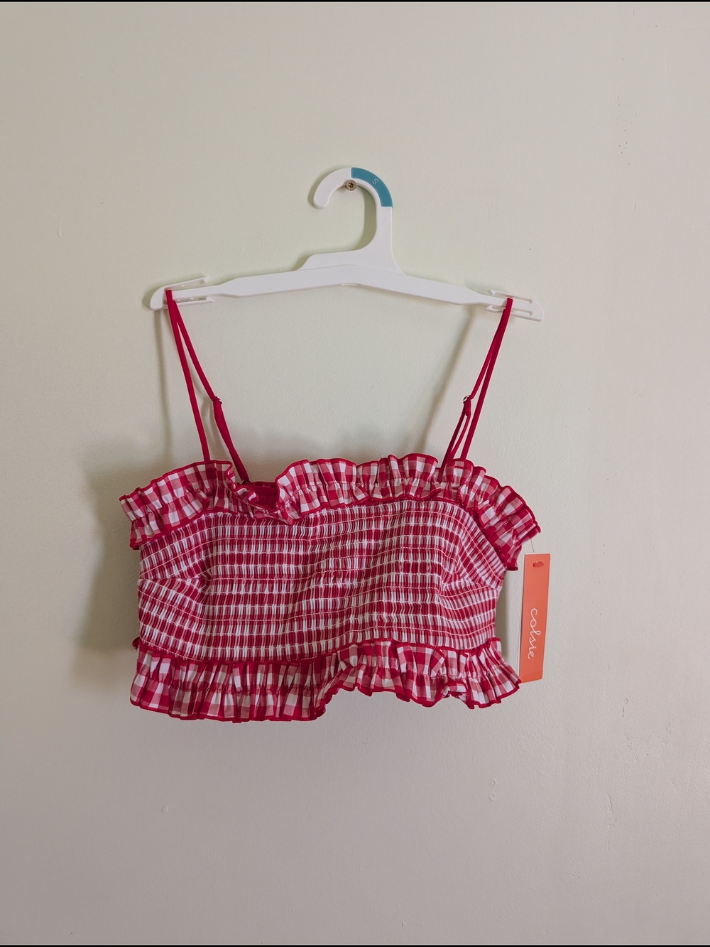 Coquette Dainty Gingham Smocked Crop Tank Top Red & White NWT Colsie Size Small